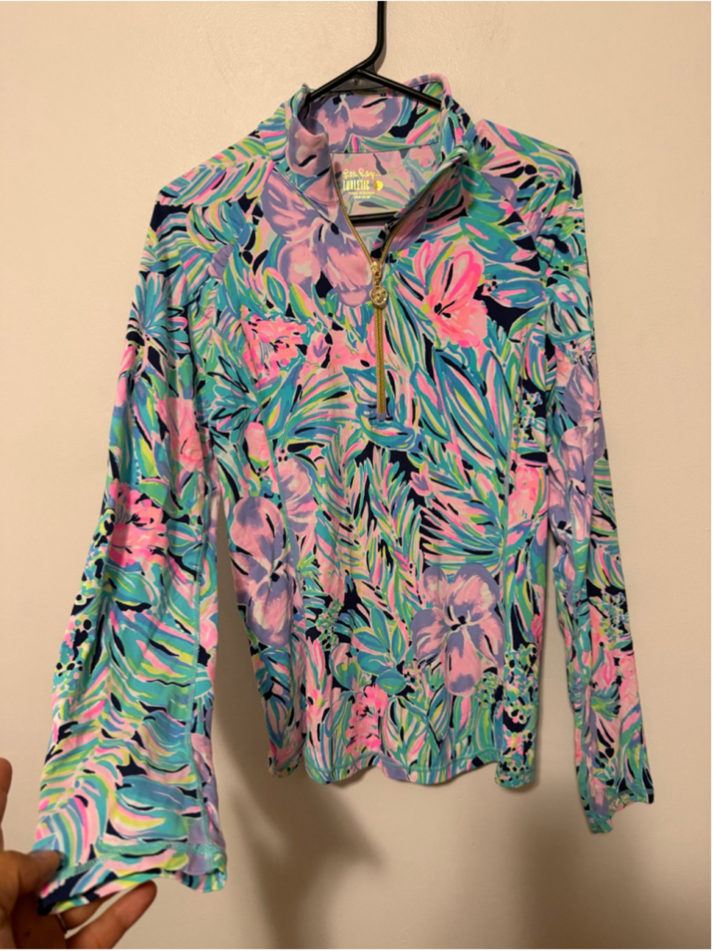 Lilly Pulitzer Luxletic Women’s Large Tropical Floral Quarter Zip Pullover Top - Picture 4 of 6
